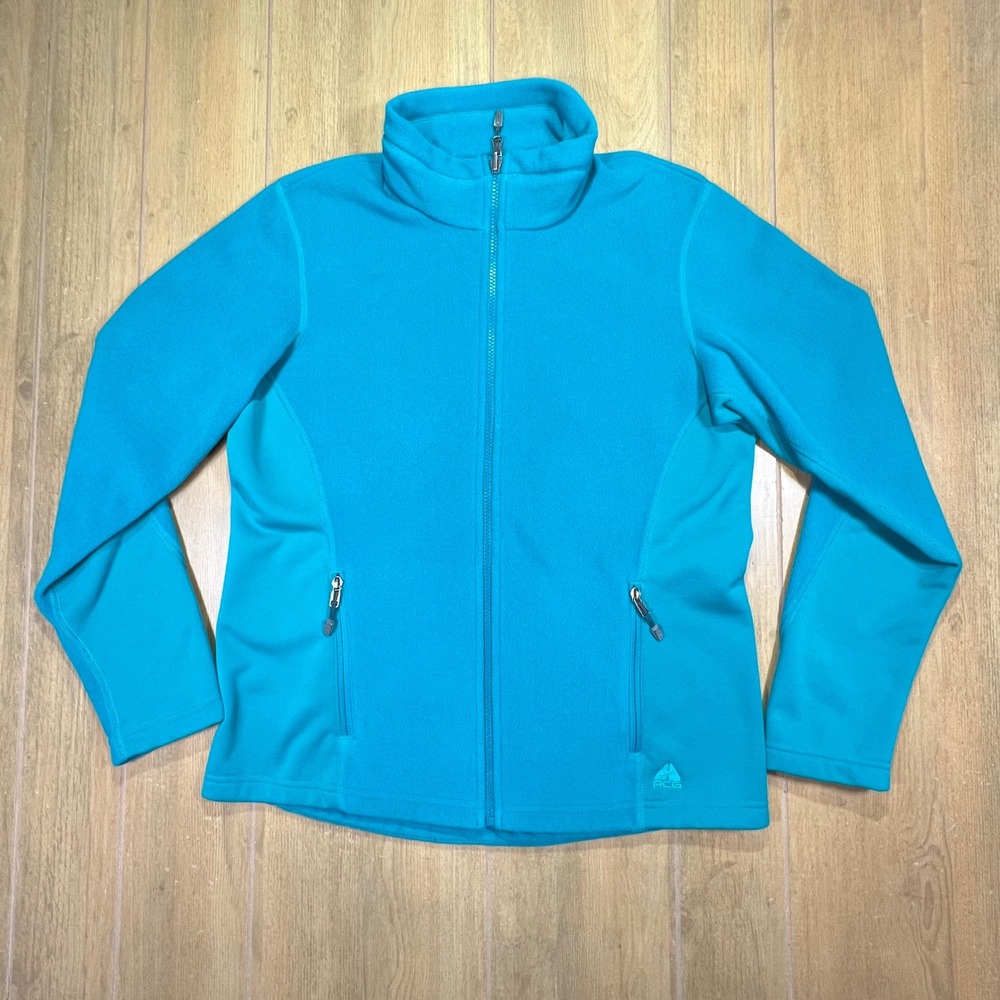 Nike ACG Fit‎ Therma Fleece Jacket Turquoise Blue Full Zip Mock Neck Womens Med